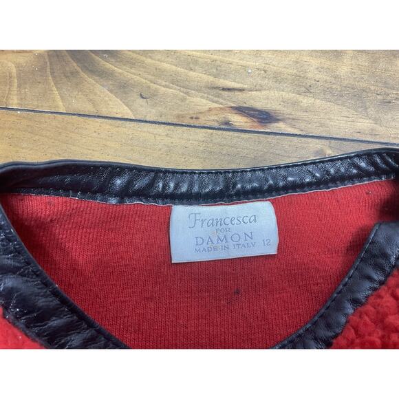 VTG Francesca For Damon Fleece Pile Leather Trim Vest size 12 Italy - Picture 8 of 12